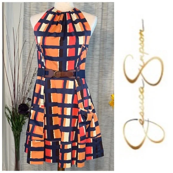 Jessica Simpson multicolored blocks halter dress. - Picture 1 of 16